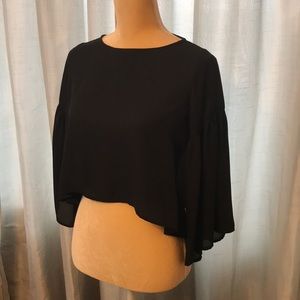 Cropped bell-sleeve black blouse